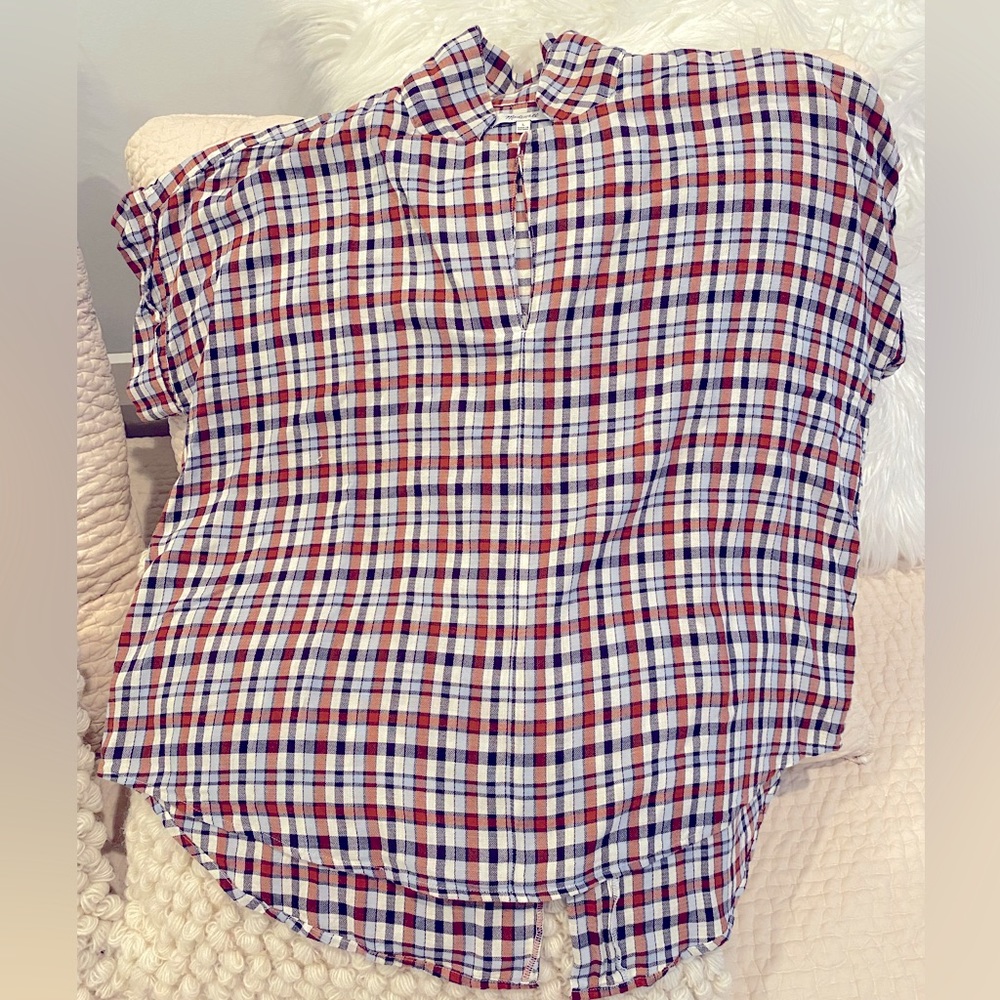 Madewell plaid short sleeve blouse size L - excellent condition!